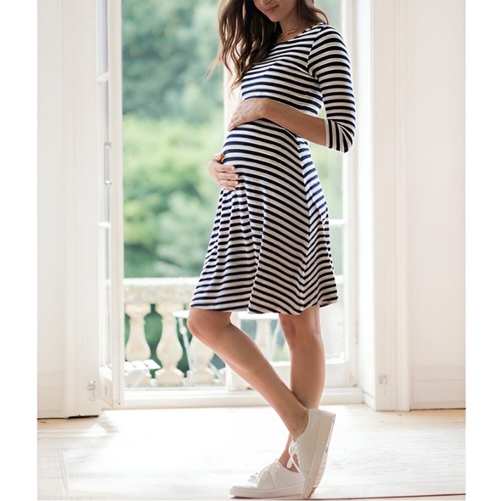Seraphine Nadia Stripe Maternity & Nursing Dress, Navy/White